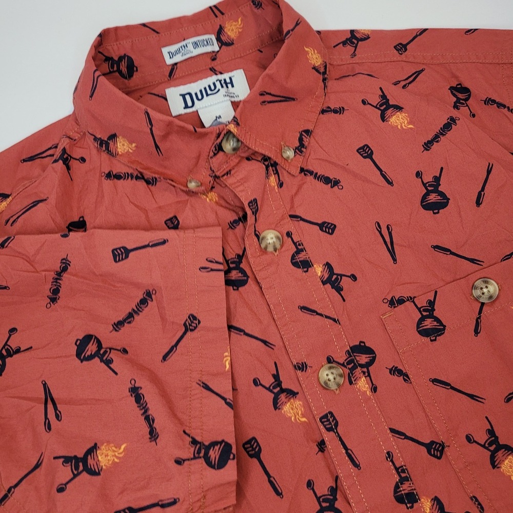 Duluth Trading‎ Co BBQ Shirt Mens M Orange Excellent Slim Fit Untucked Cotton